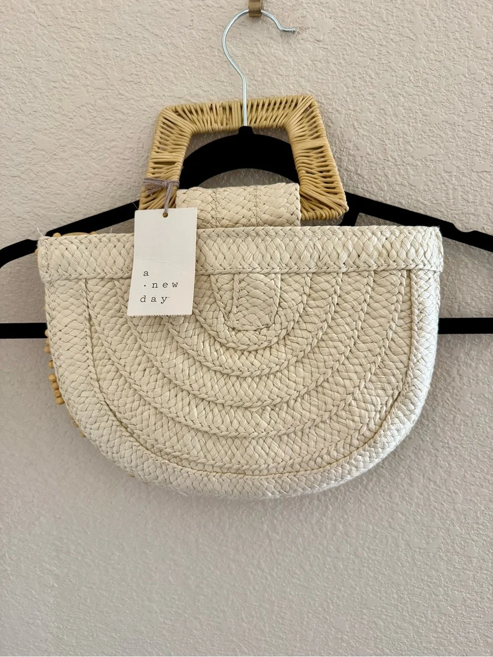 a new day Natural Woven Bead Straw Tote - Picture 2 of 6